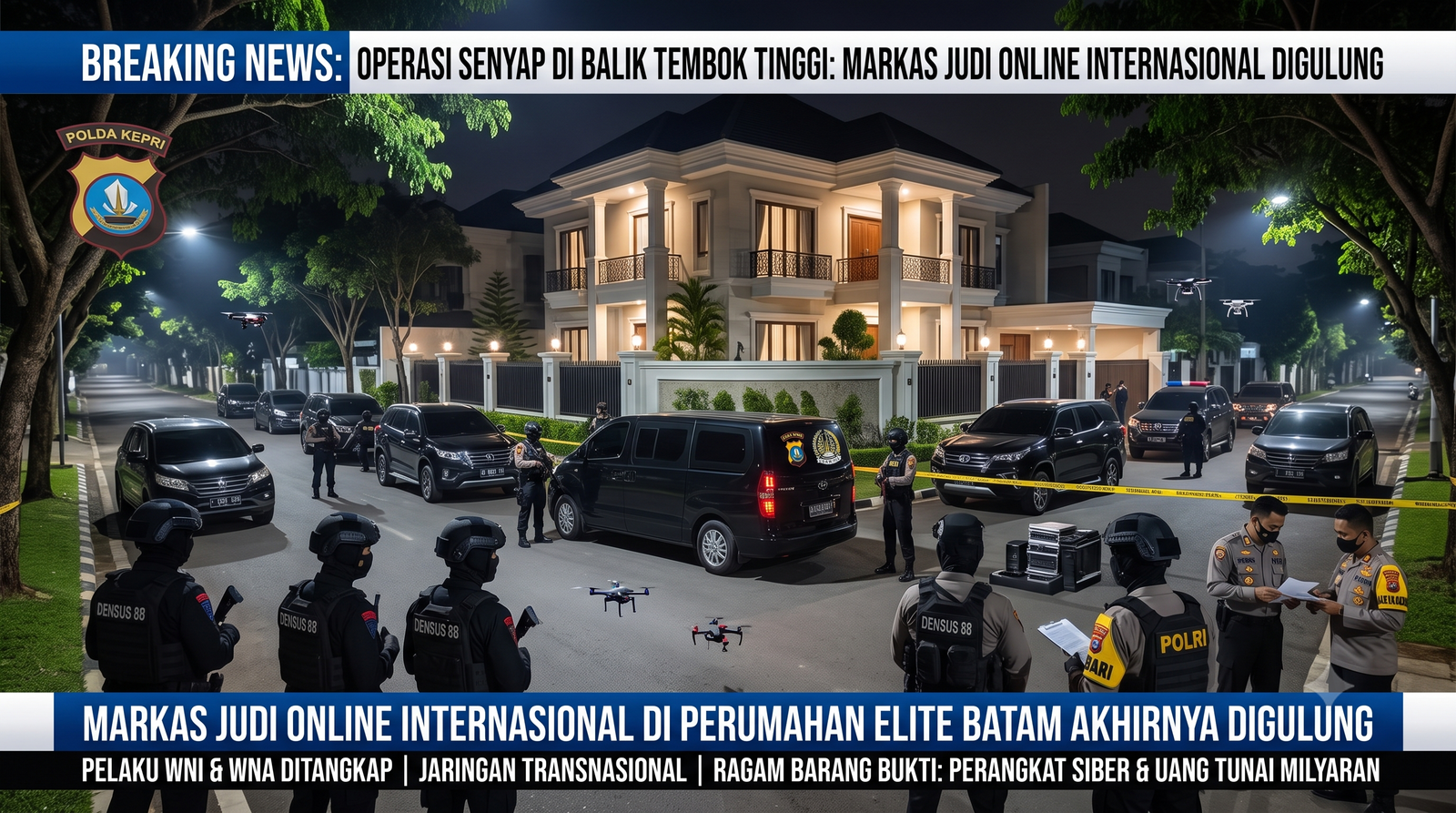 Operasi Senyap di Balik Tembok Tinggi: Markas Judi Online Internasional di Perumahan Elite Batam Akhirnya Digulung