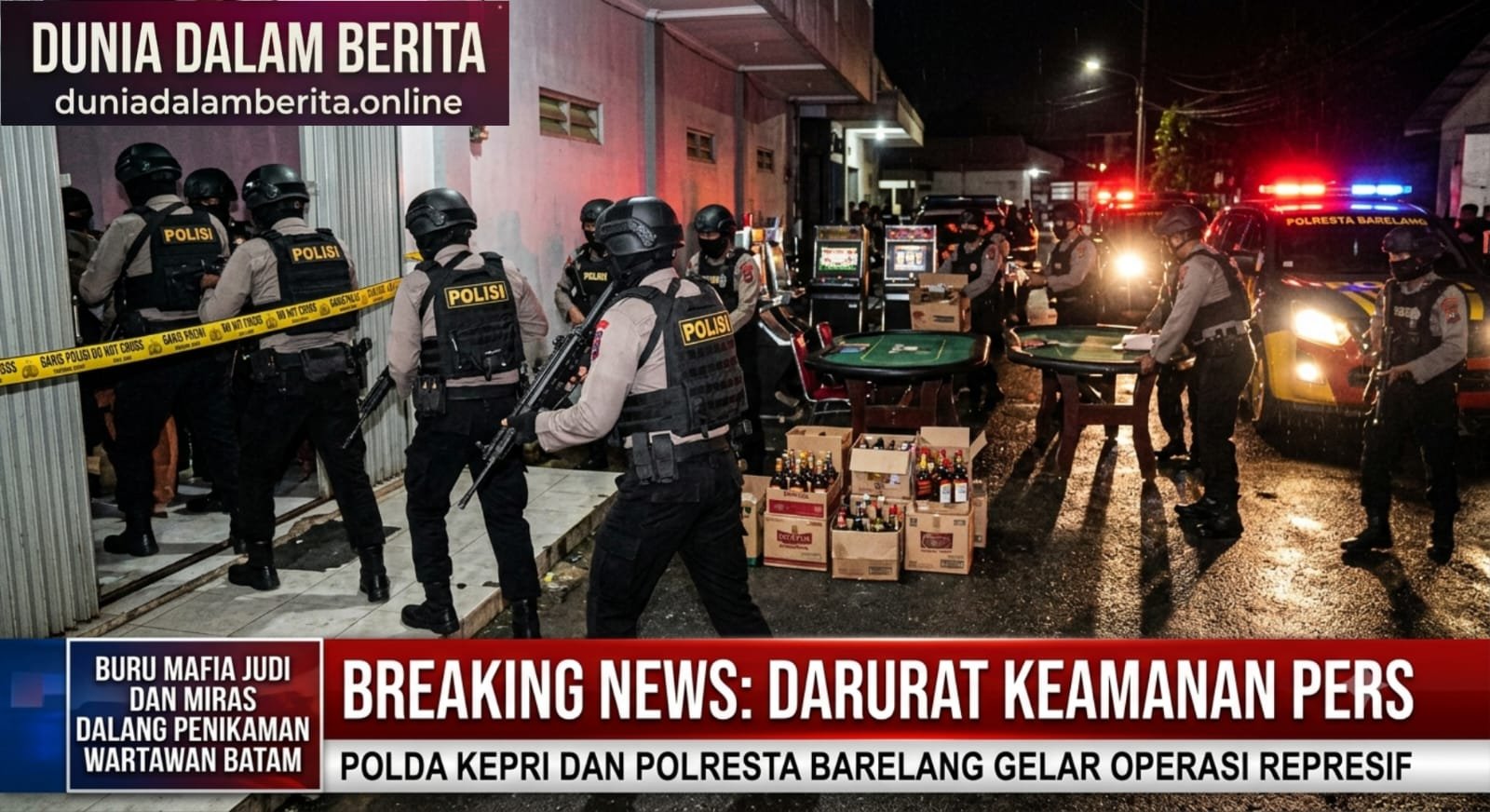 DARURAT KEAMANAN PERS: POLDA KEPRI DAN POLRESTA BARELANG GELAR OPERASI REPRESIF BURU MAFIA JUDI DAN MIRAS DALANG PENIKAMAN WARTAWAN BATAM
