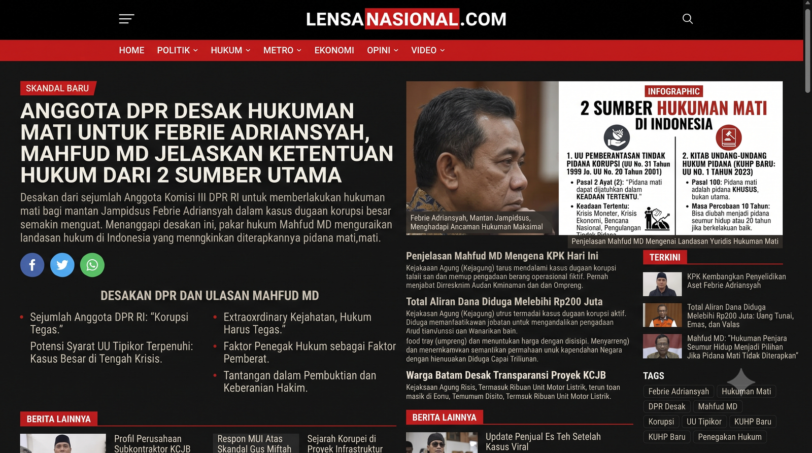 Anggota DPR Desak Hukuman Mati untuk Febrie Adriansyah, Mahfud MD Jelaskan Ketentuan Hukum dari 2 Sumber Utama