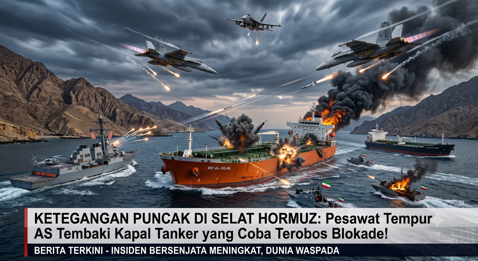 KETEGANGAN PUNCAK DI SELAT HORMUZ: Pesawat Tempur AS Tembaki Kapal Tanker yang Coba Terobos Blokade!