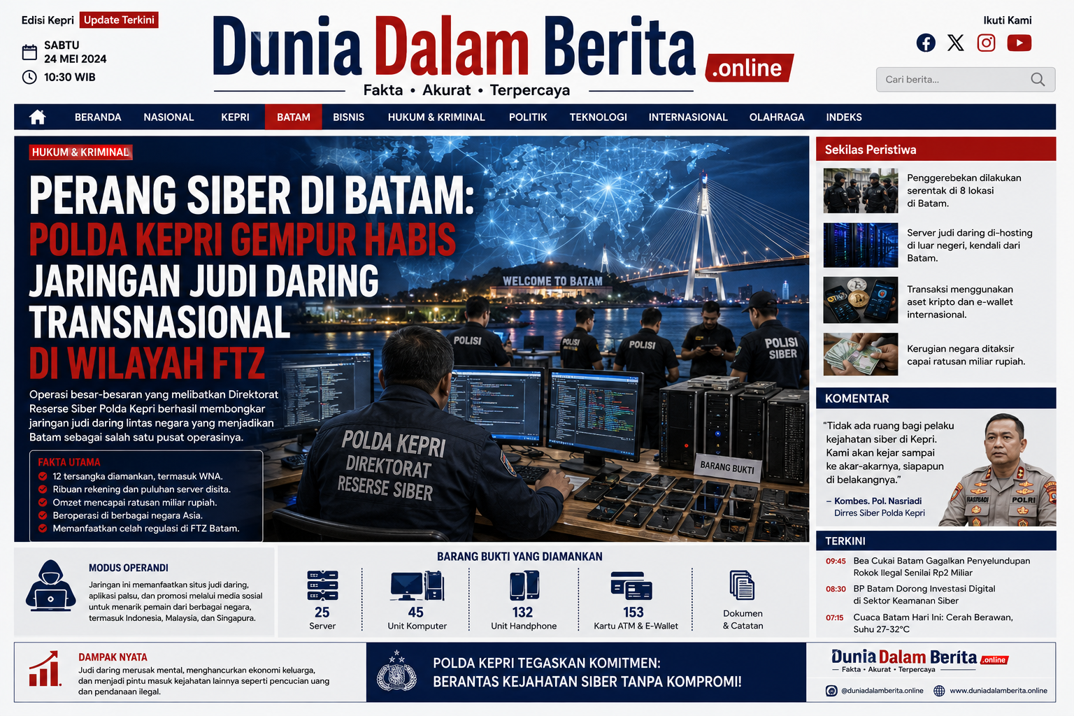 PERANG SIBER DI BATAM: Polda Kepri Gempur Habis Jaringan Judi Daring Transnasional di Wilayah FTZ