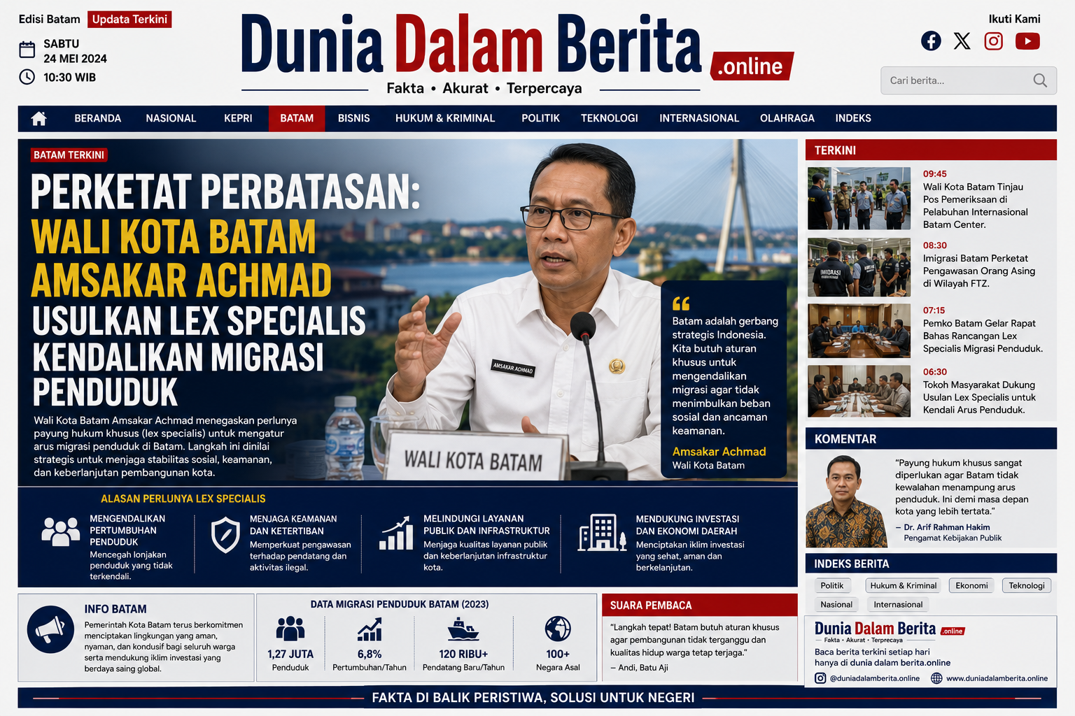 PERKETAT PERBATASAN: Wali Kota Batam Amsakar Achmad Usulkan Lex Specialis Kendalikan Migrasi Penduduk