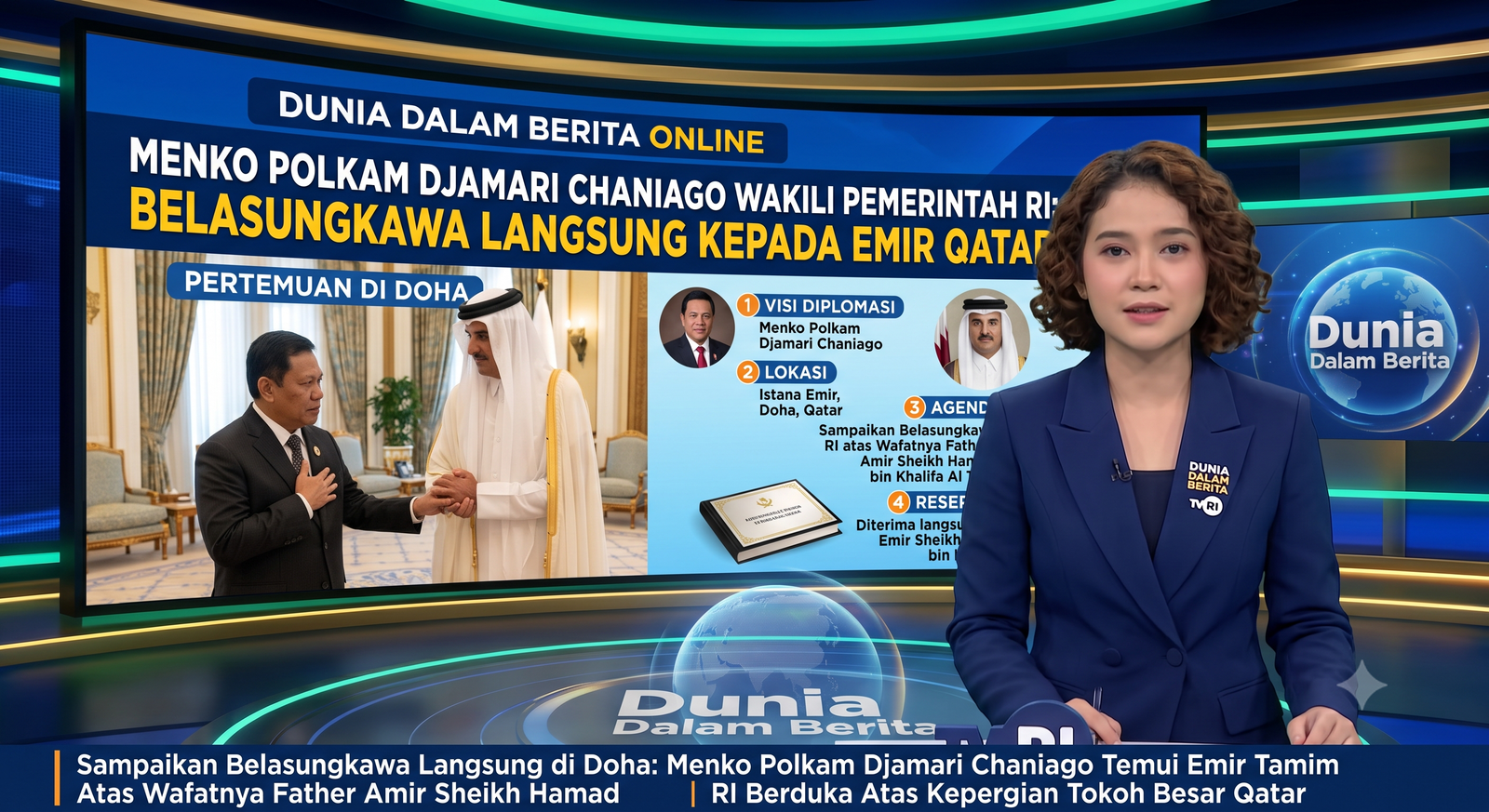 MENKO POLKAM DJAMARI CHANIAGO WAKILI PEMERINTAH RI: Sampaikan Belasungkawa Langsung Kepada Emir Qatar di Doha atas Wafatnya Father Amir Sheikh Hamad