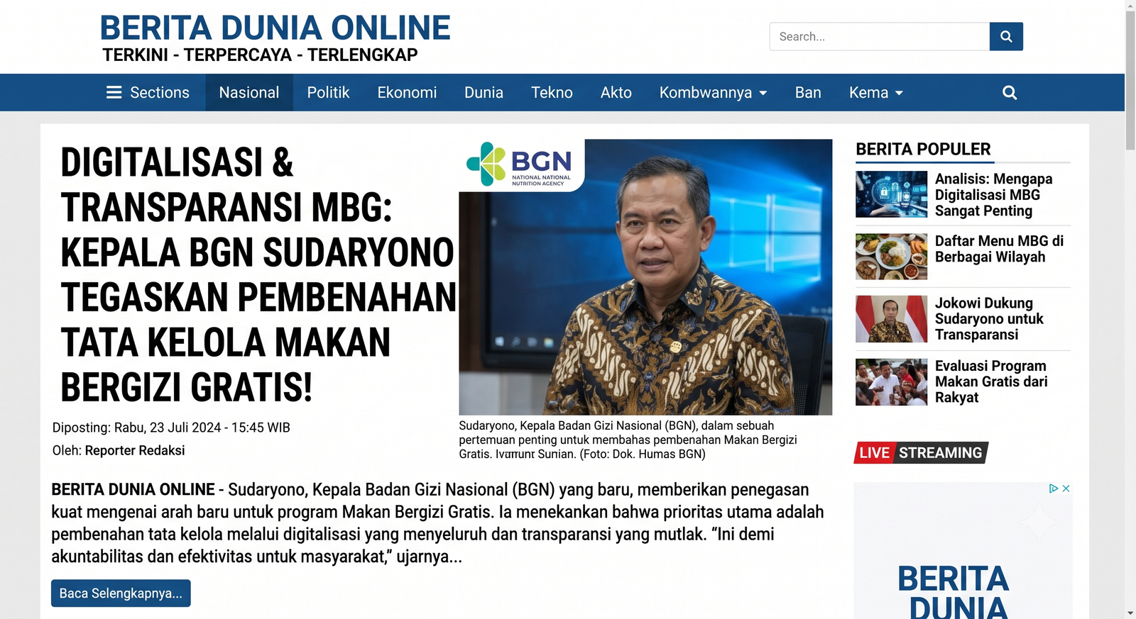DIGITALSASI & TRANSPARANSI MBG: Kepala BGN Sudaryono Tegaskan Pembenahan Tata Kelola Makan Bergizi Gratis!