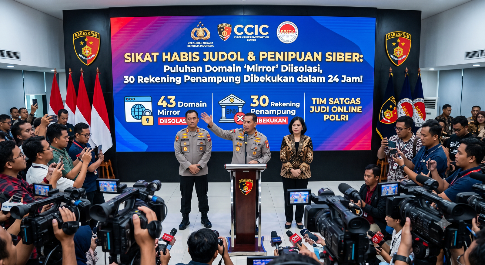 SIKAT HABIS JUDOL & PENIPUAN SIBER: Puluhan Domain "Mirror" Diisolasi, 30 Rekening Penampung Dibekukan dalam 24 Jam!