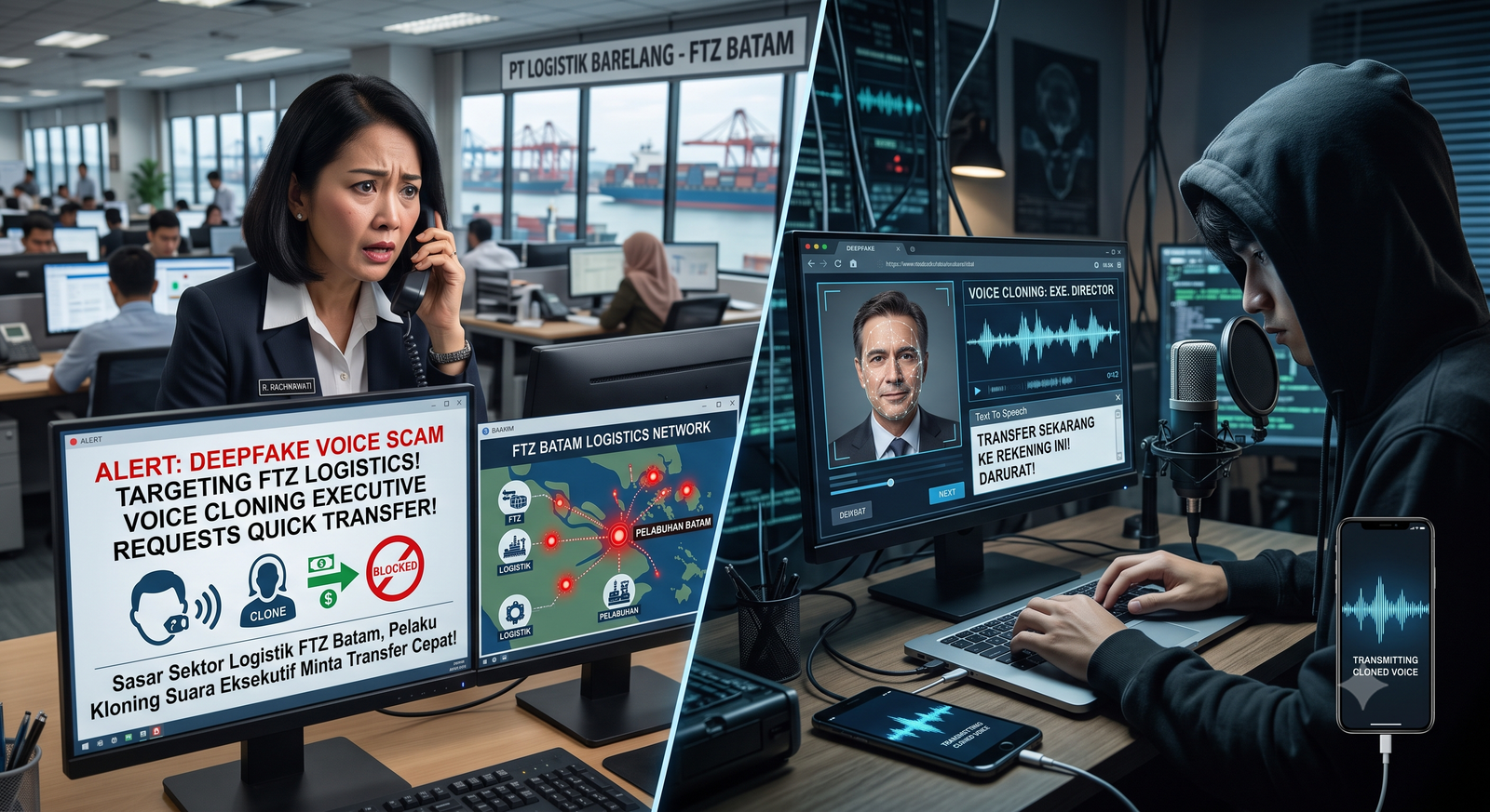 ALERT KEJAHATAN SIBER: Modus Deepfake Voice Sasar Sektor Logistik FTZ Batam, Pelaku Kloning Suara Eksekutif Minta Transfer Cepat!