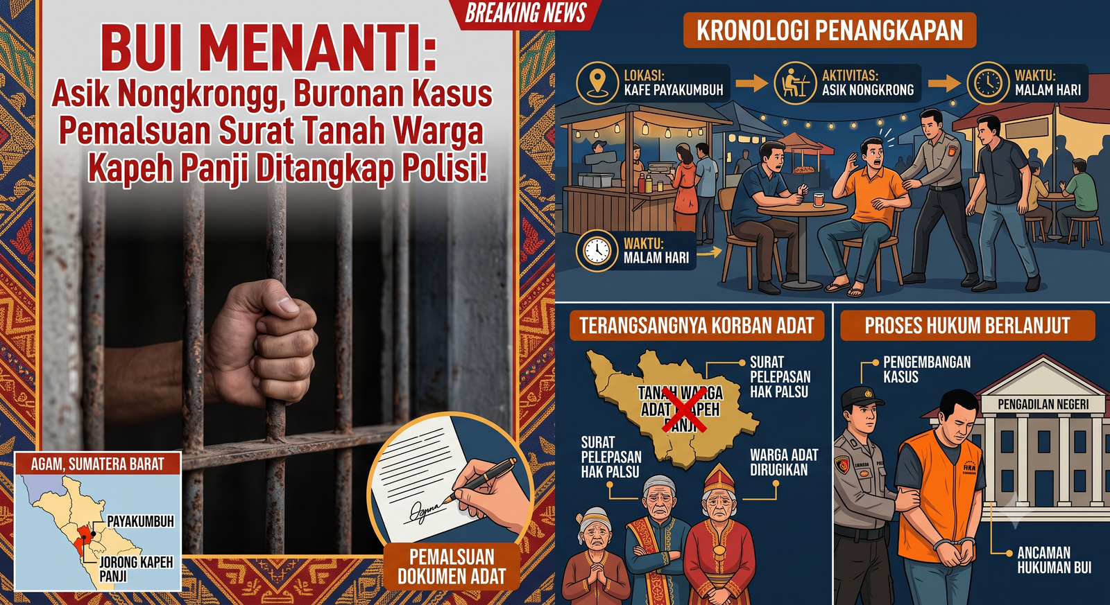 BUI MENANTI: Asik Nongkrong, Buronan Kasus Pemalsuan Surat Tanah Warga Adat Kapeh Panji Ditangkap Polisi!