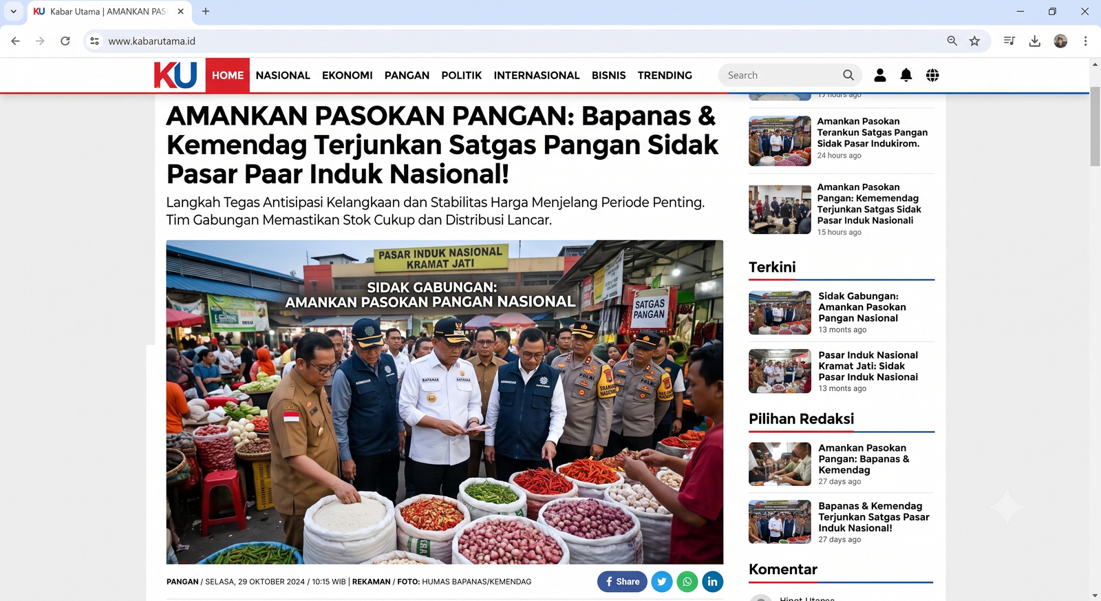AMANKAN PASOKAN PANGAN: Bapanas & Kemendag Terjunkan Satgas Pangan Sidak Pasar Induk Nasional!